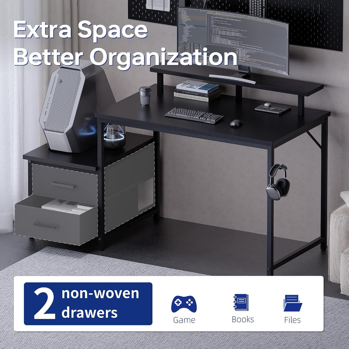 Pamray 50 Inch Small Computer Desk with Drawers and Storage