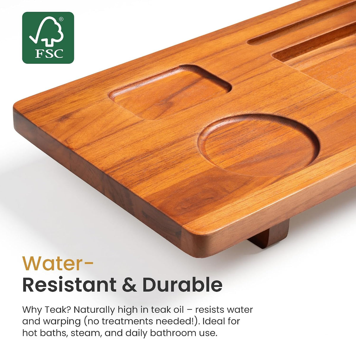 29 Inch Teak Bathtub Tray for Freestanding Tubs, Luxury Bath Caddy