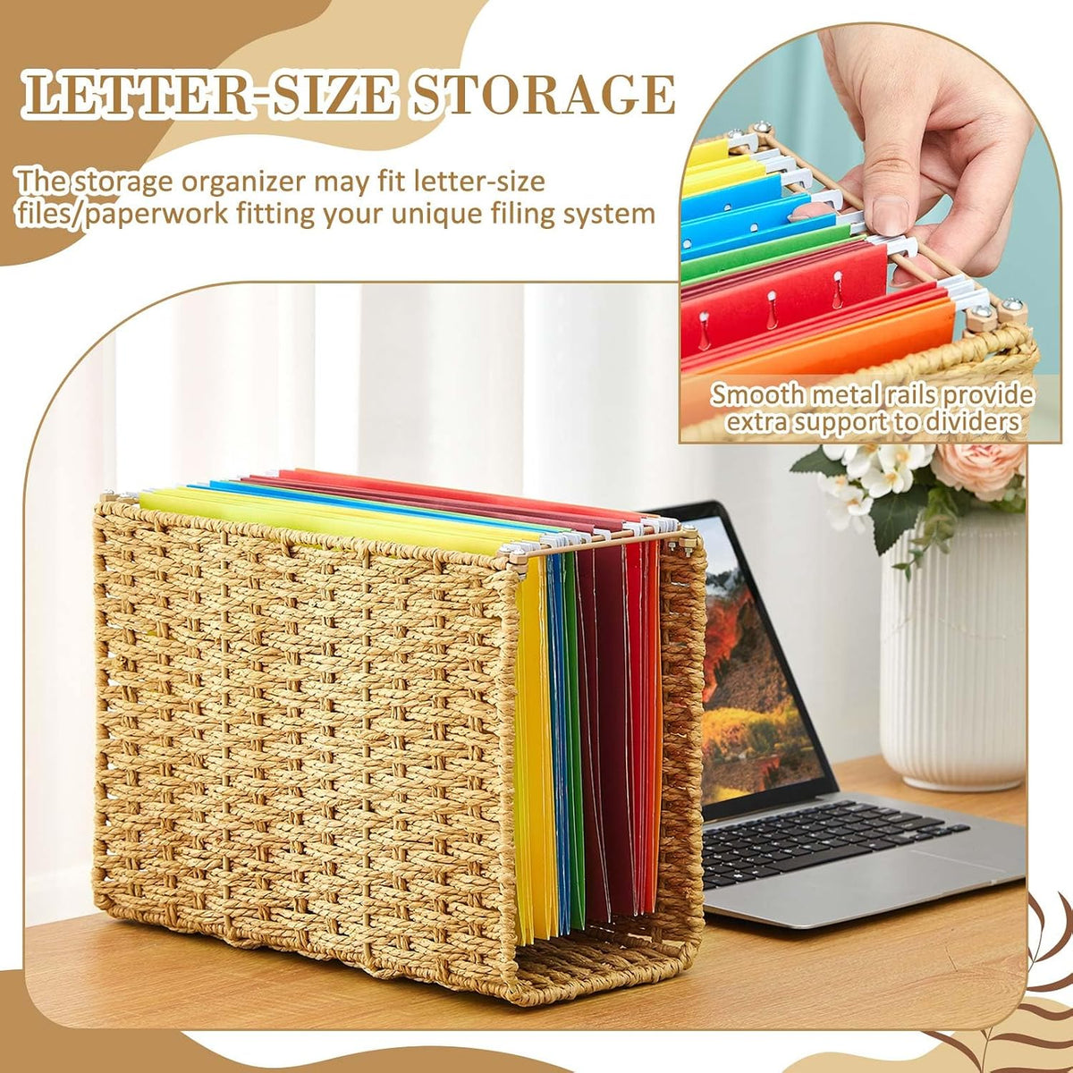 Paper Rope Hanging File Basket with Handle 13.6" x 9.8" x6.6",...