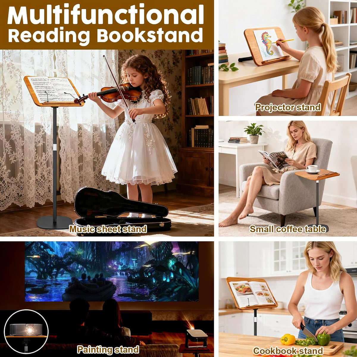2 in 1 Dual-use Music Stand & Desktop Book Stand, Adjustable Height 16.5&...