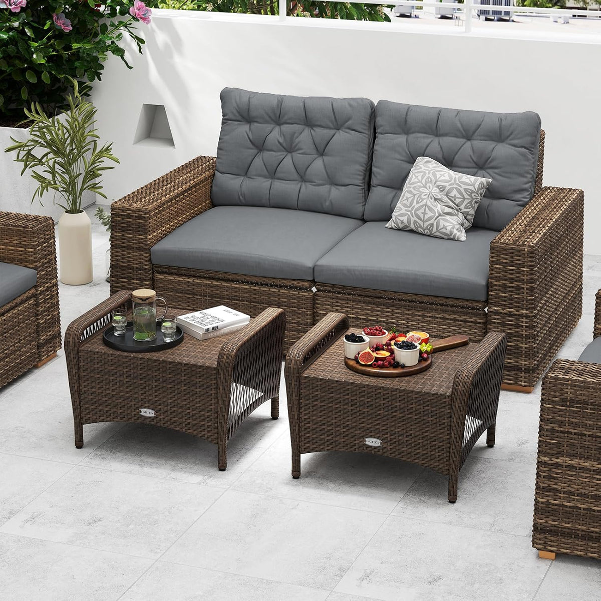 Tangkula 2 Pieces Patio PE Wicker Ottomans (Grey, 17 inch)