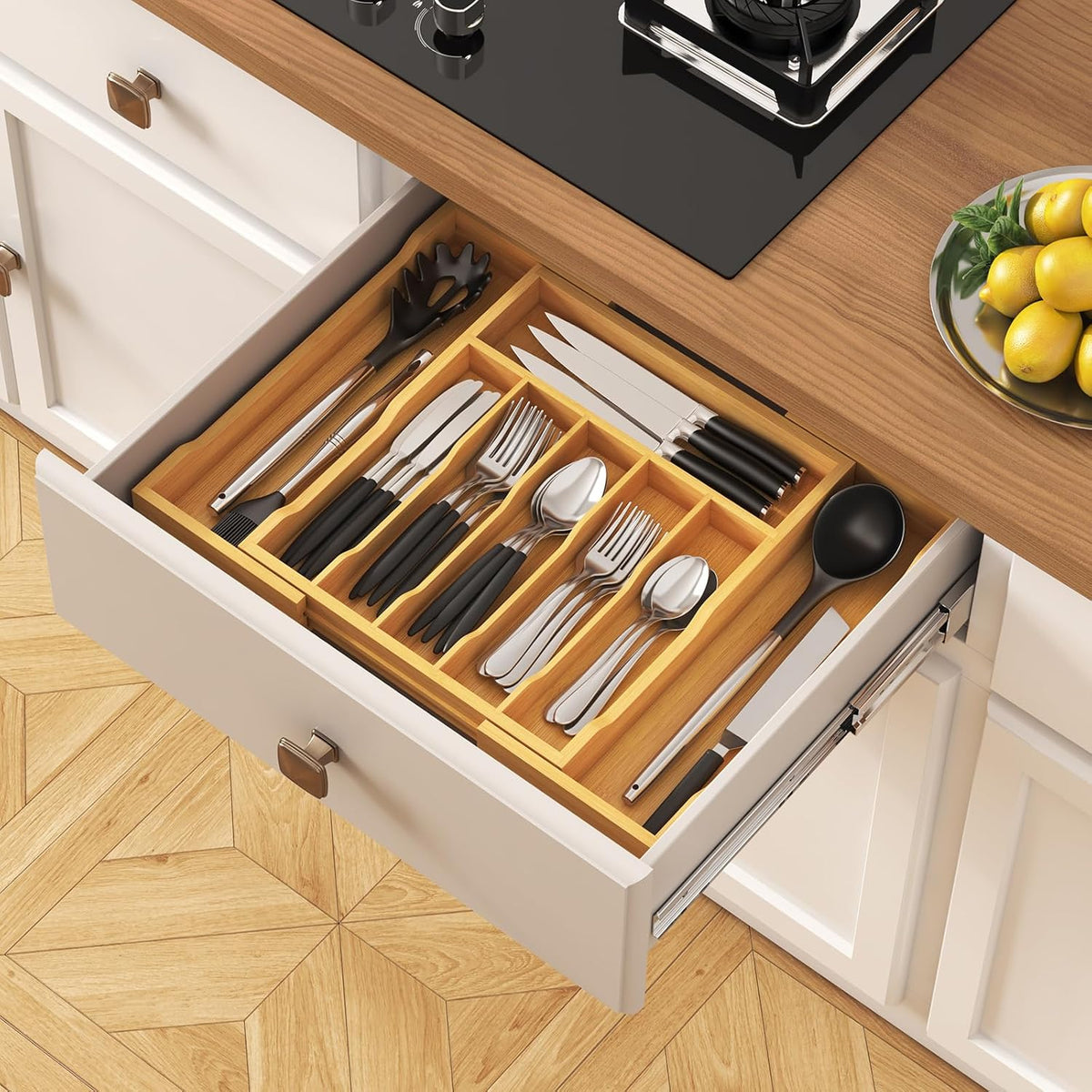 Lifewit Silverware Drawer Organizer, Wooden Utensil Tray for Kitchen