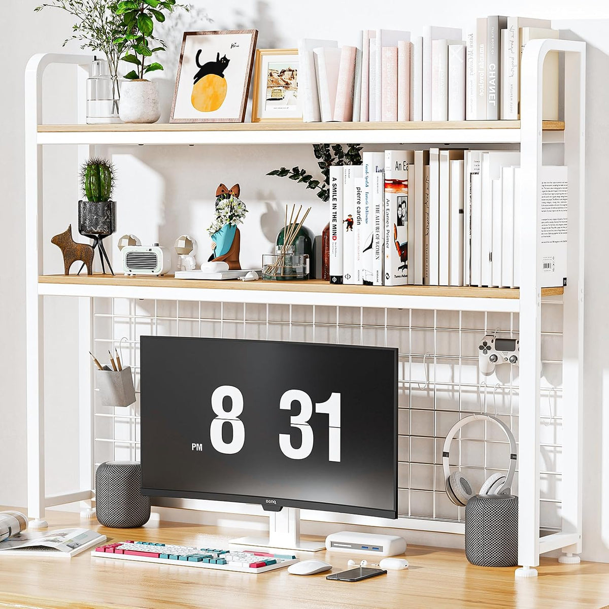 HUATOL 2-Tier Desktop Bookshelf, Multipurpose Wood Countertop Shelf for Compu...