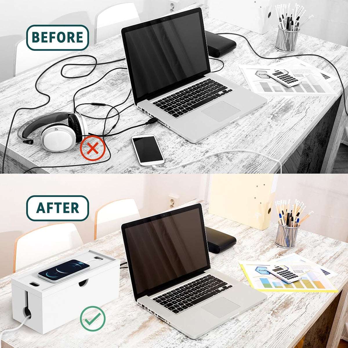 Bamboo Cable Management Box, Large Cord Organizer Box Cable Box to Hide Wires...