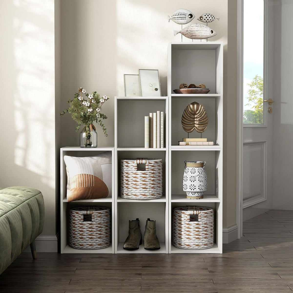Homes: Inside + Out Apexa 2-Cube Storage Organizer Shelves, Stackable Wood Bo...