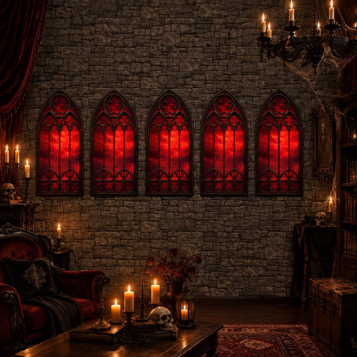 Tegeme 200Ft x 54 in Halloween Gothic Backdrop Roll Castle Brick Tablecloth
