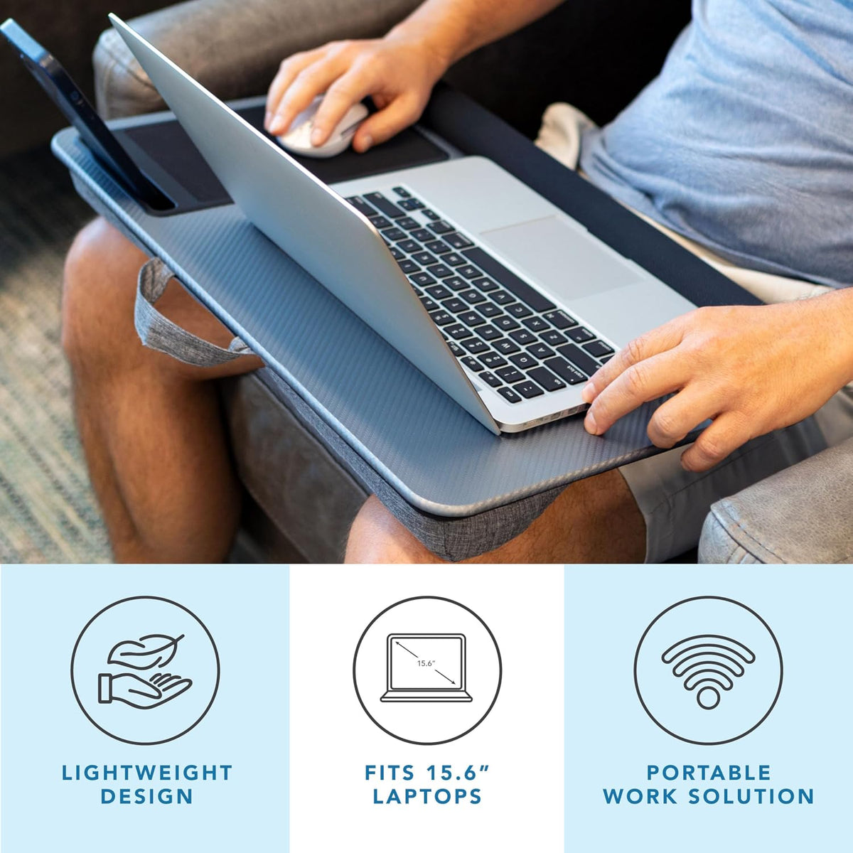 LAPGEAR Home Office Pro Lap Desk – Silver Carbon, Fits 15.6” Laptops