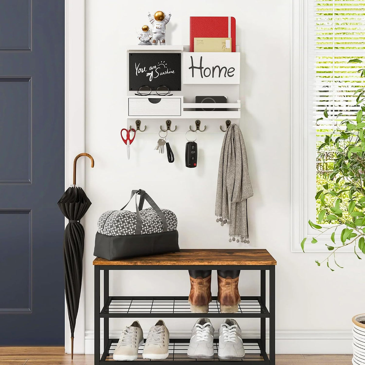 Farmhouse Key Holder for Wall with Mail Organizer - Easy Installation Wall Mo...