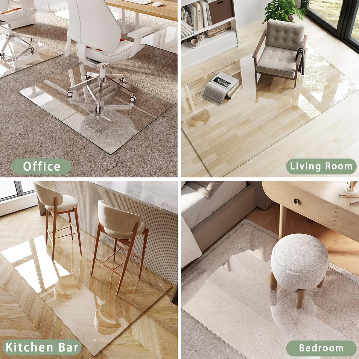 Tempered Glass Chair Mat for Carpet 48"x36", Floor Protector