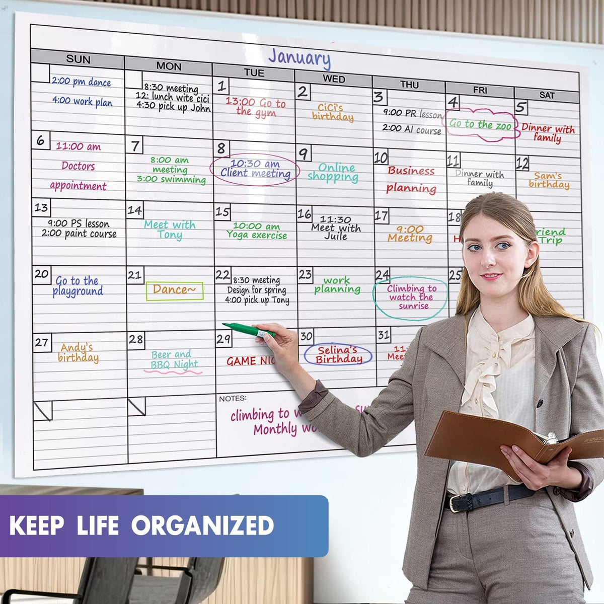 Large Dry Erase Calendar for Wall, 38x50