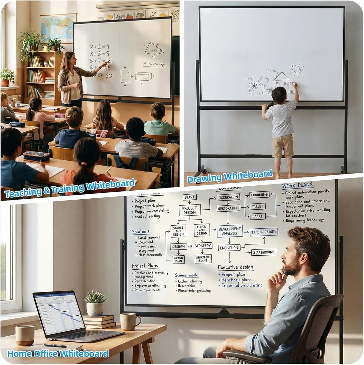 VOWNER Double-Sided Magnetic Whiteboard, 60" x 48" Mobile Dry Erase...