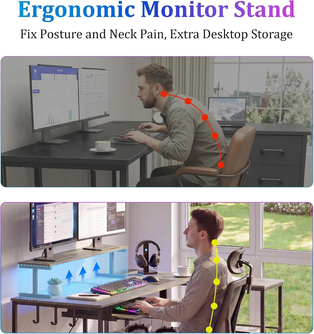 L Shaped Gaming Desk with Power Outlets & RGB LED Lights, 46" Corner...