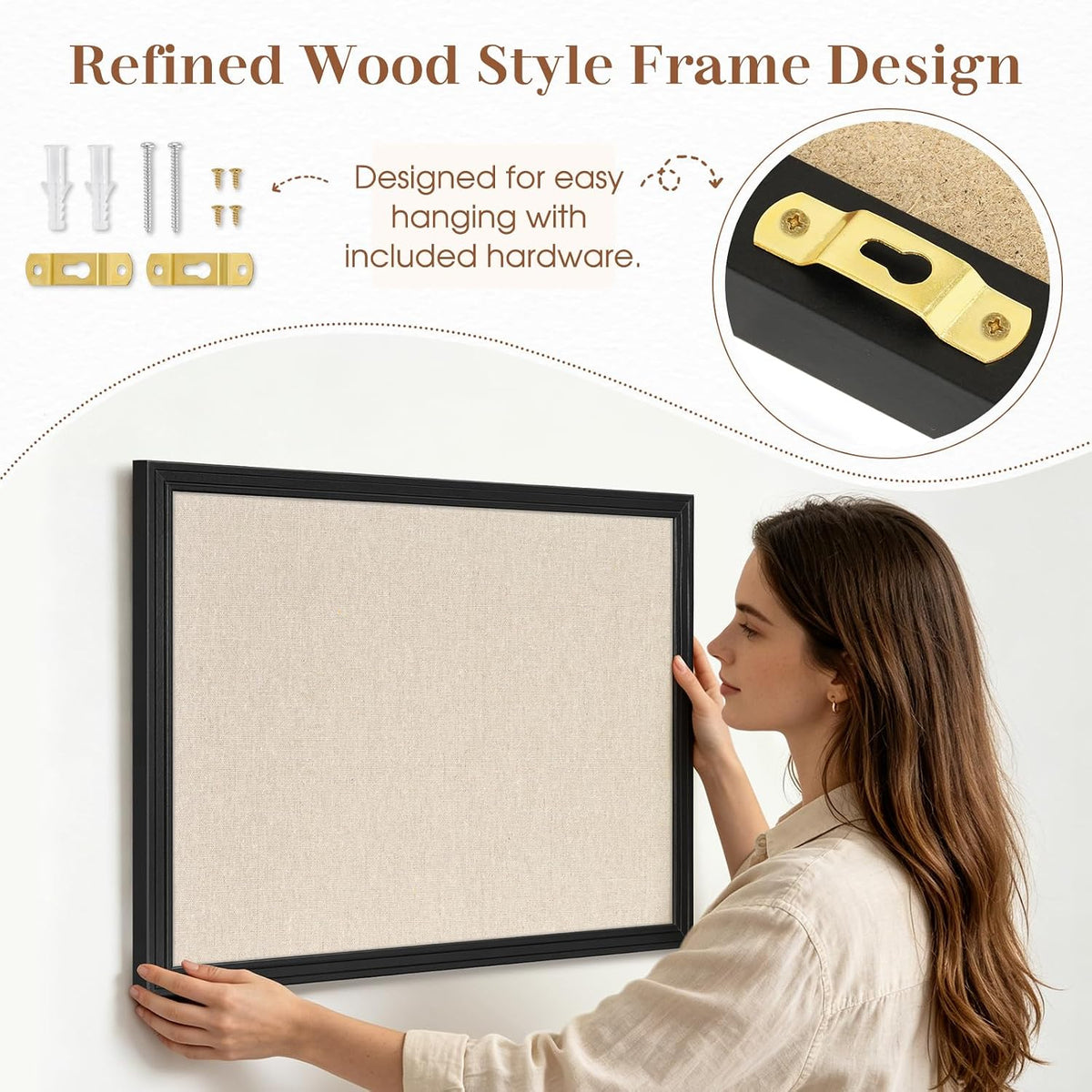 DOLLAR BOSS 24"x18" Linen Cork Board Decorative Bulletin Board, Black