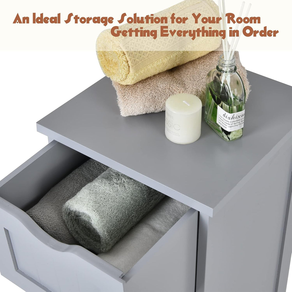 LOKO Bathroom Floor Cabinet, Modern Storage Cabinet (Grey)