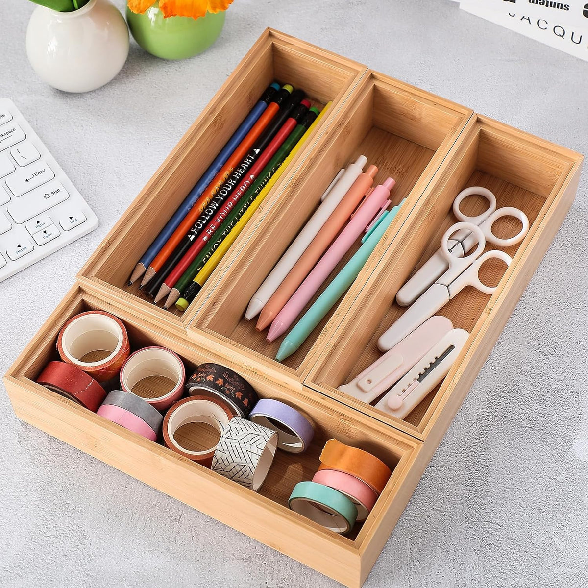 Kigley 8 Pcs Bamboo Kitchen Drawer Organizer, 9x3x2 Inch, Wood