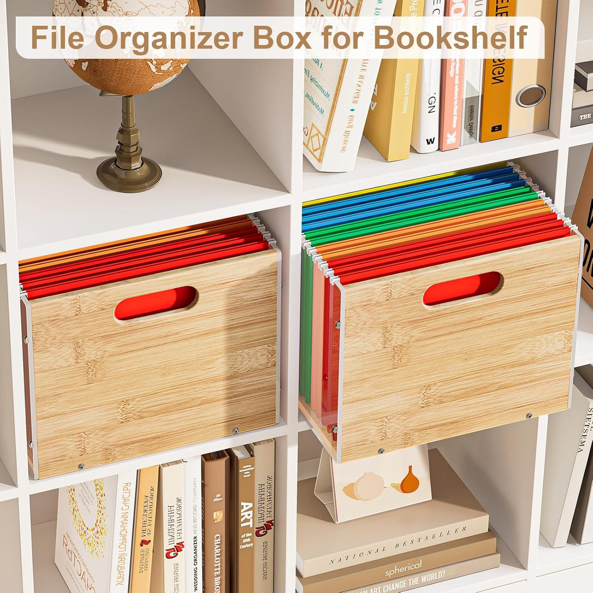 Sbanmao Clear Acrylic File Box Organizer, Bamboo Hanging Folder Storage Boxes...