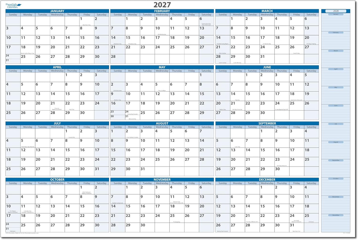 2027 Horizontal Dry-Erasable Wall Calendar 32" x 48" with next year...