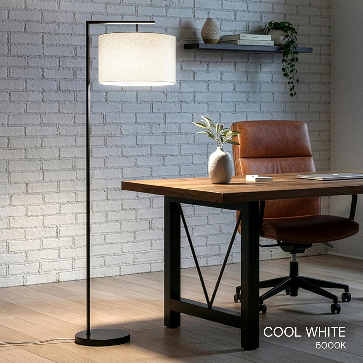 Brightech Montage Modern Floor Lamp - LED Standing Lamp with Tan Shade for Li...