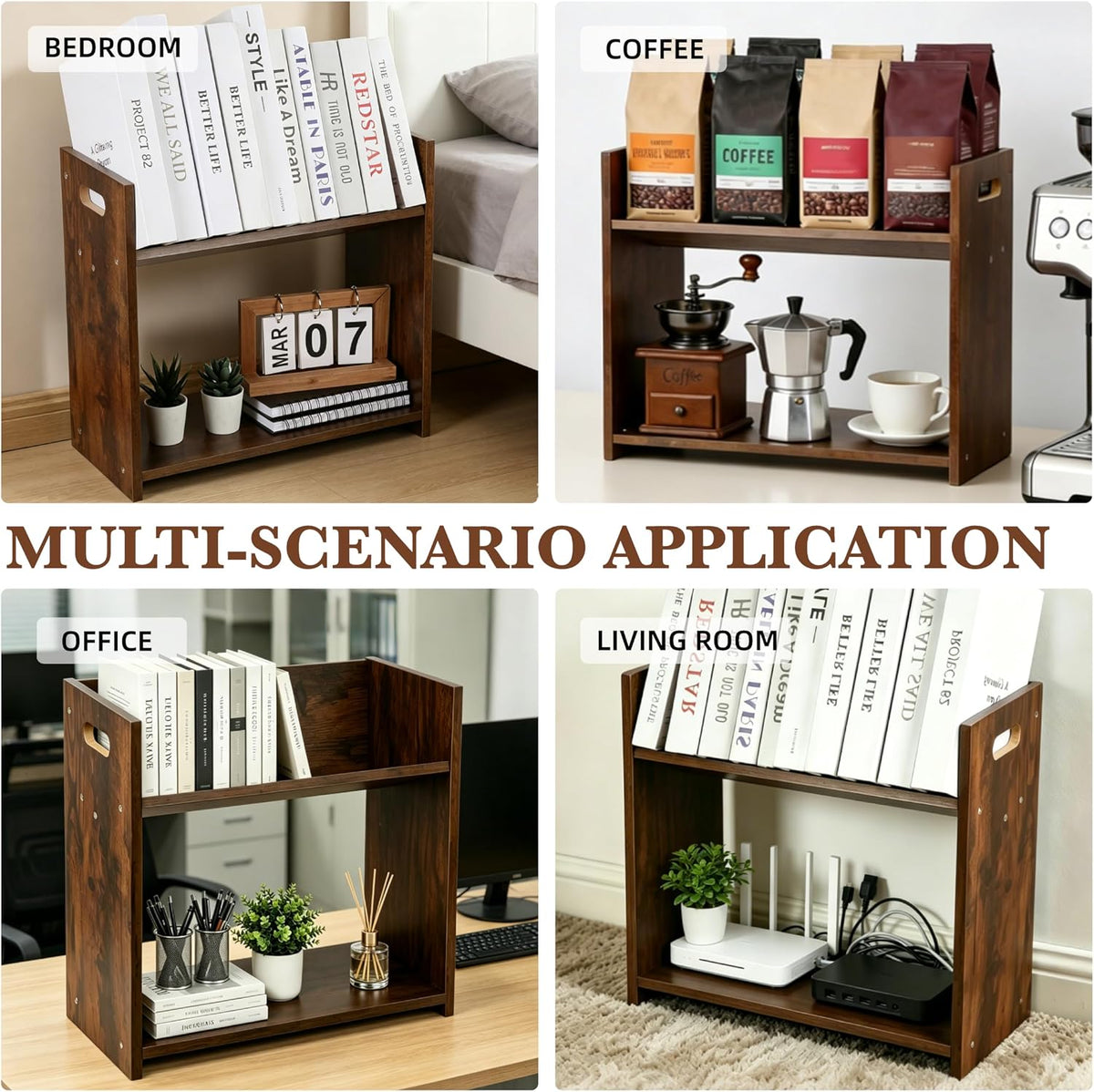 Desktop Bookshelf, 2 Tier Desk Shelf Organizer, Wood Office Tabletop Bookcase...