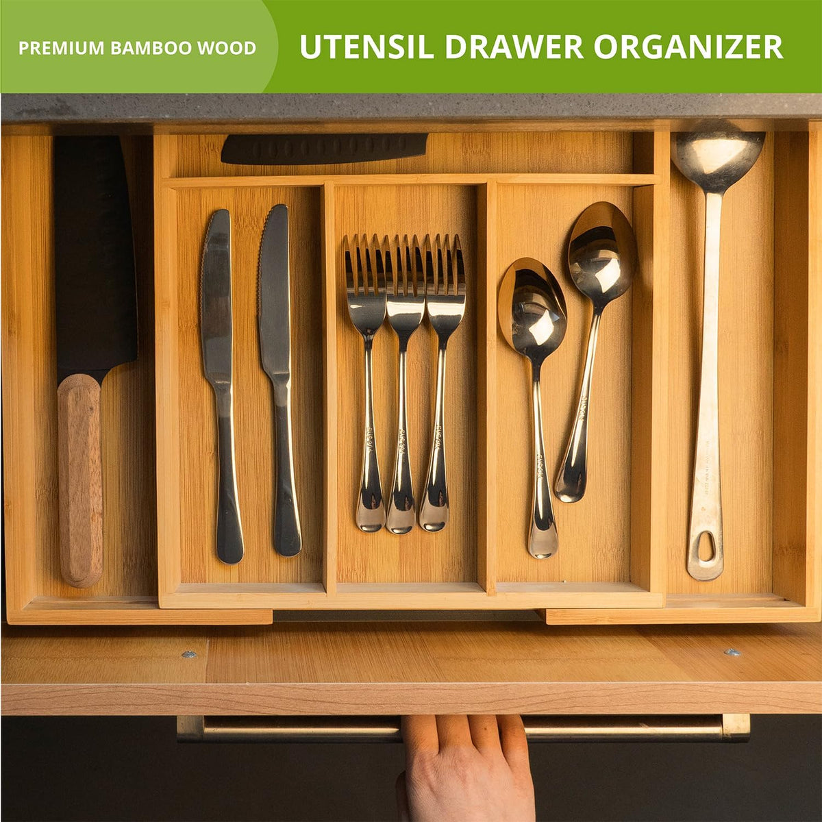 Premium Bamboo Kitchen Drawer Organizer, Perfect for Storing Cutlery, Silverw...