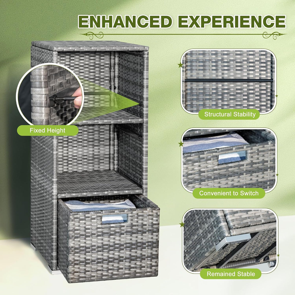 Greesum Rattan Storage Shed,Outdoor Towel Rack,Grey
