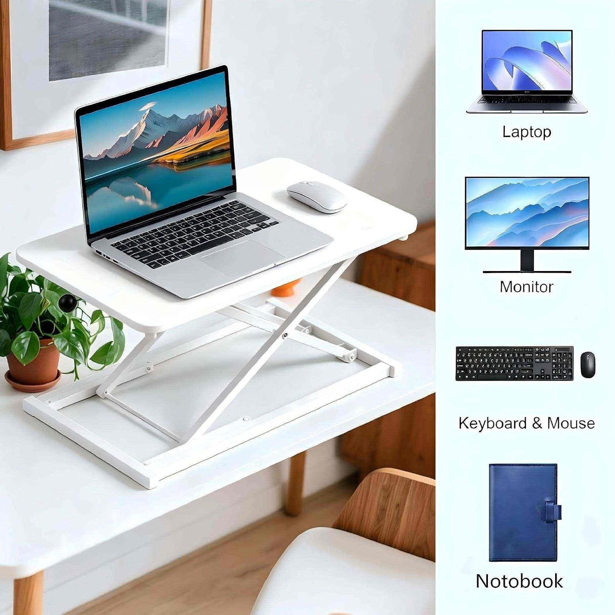 Height Adjustable Standing Desk Converter Keyboard Riser 23.6 Inch White