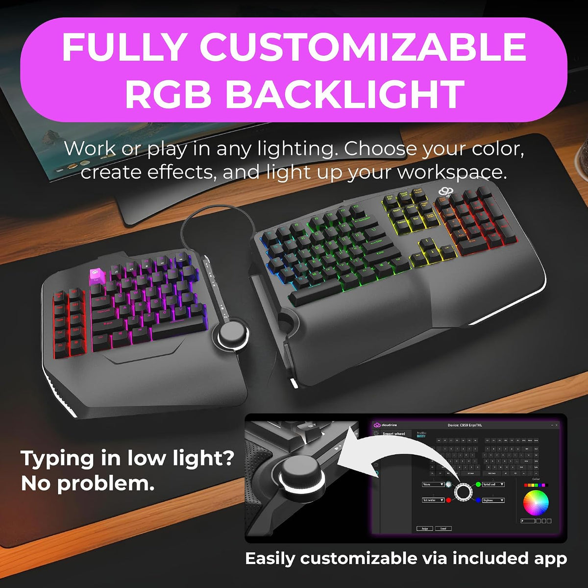Cloud Nine C989M Ergonomic Mechanical Keyboard for PC - Kailh Tactile Brown S...