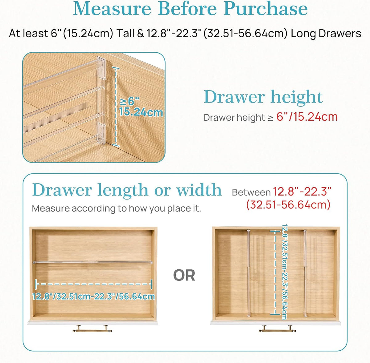 Vtopmart 6" Tall Upgrade Drawer Dividers, 12.8"-22.3" Expandab...