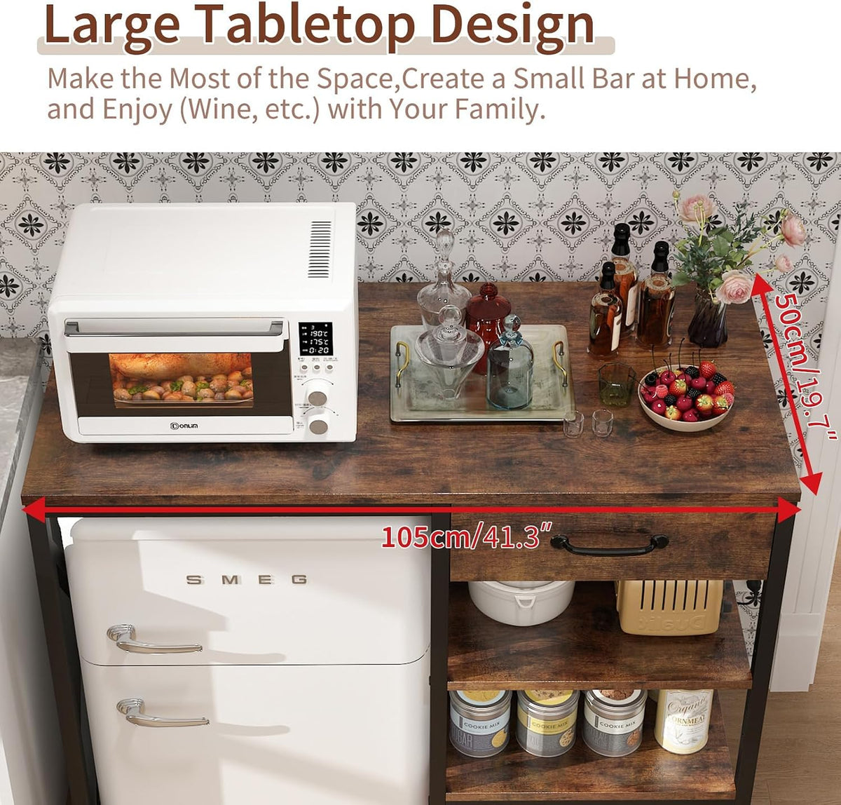 Mini Fridge Cabinet with Power Outlet and Adjustable Shelves,Rustic Brown
