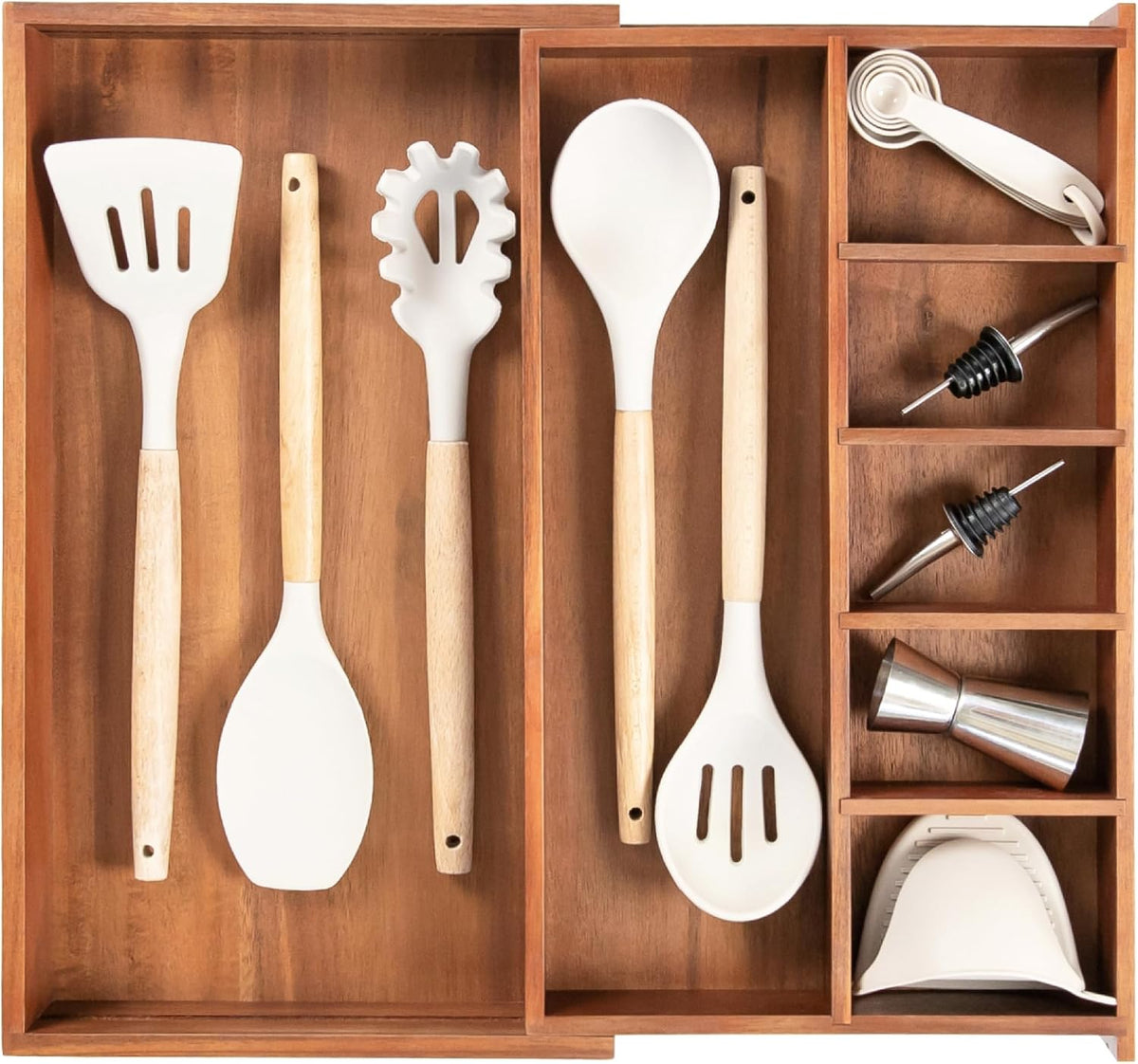 KitchenEdge Utensil & Junk Drawer Organizer, 10.5-18.5 in, Acacia
