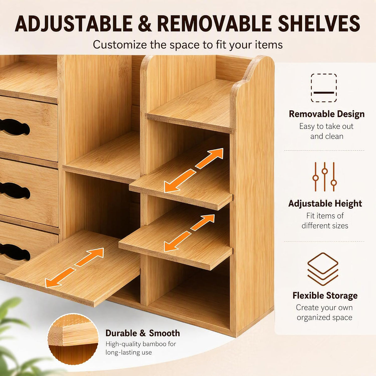 Coloch Bamboo Makeup Organizer with Drawers, Large Cosmetics Storage Shelf fo...