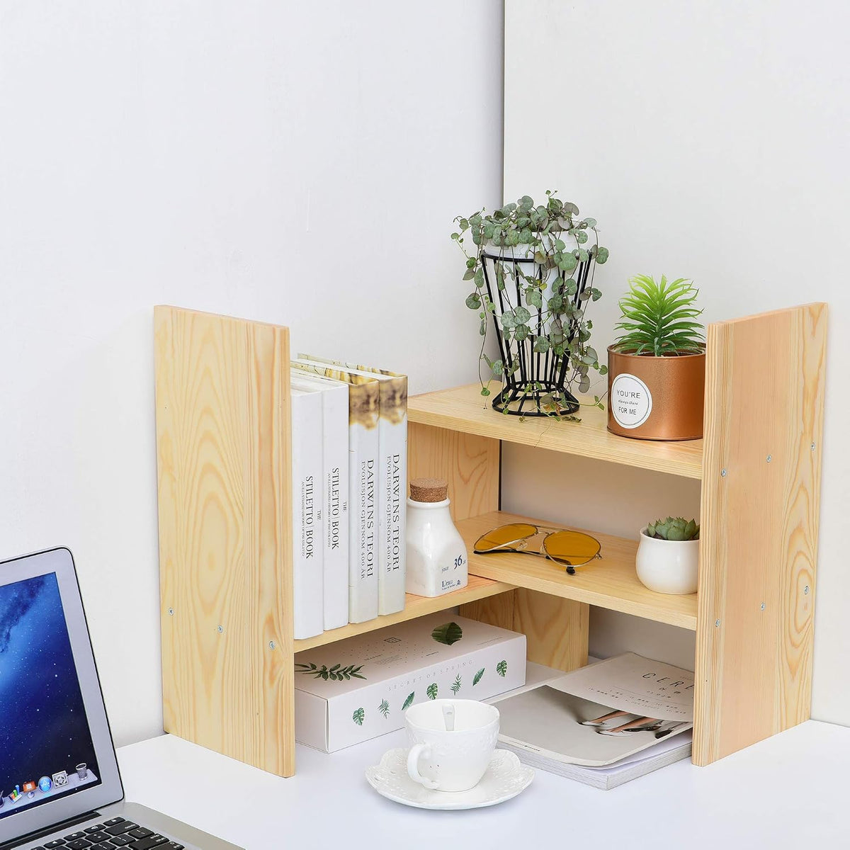 Liry Products Beige Adjustable Extendable Natural Wood Desktop Organizer Cadd...