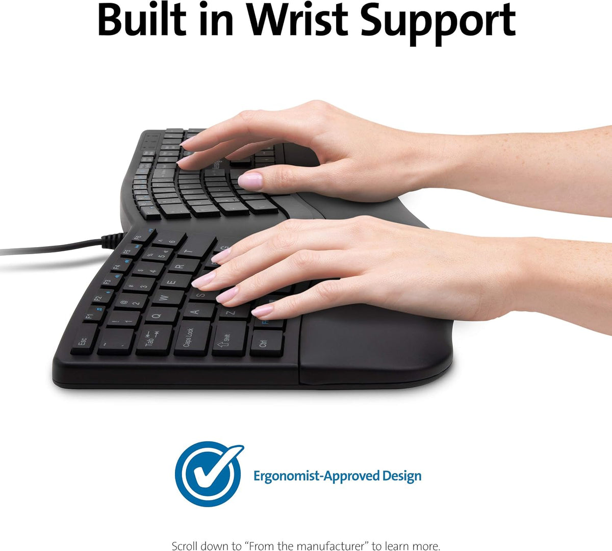 Kensington Pro Fit Ergonomic Wired Keyboard- Black (K75400US)