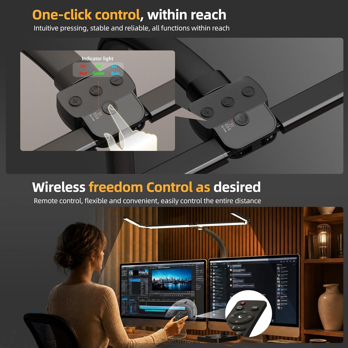 LED Desk Lamp for Home Office, Eye-Caring Desk Light with Remote,Adjustable F...