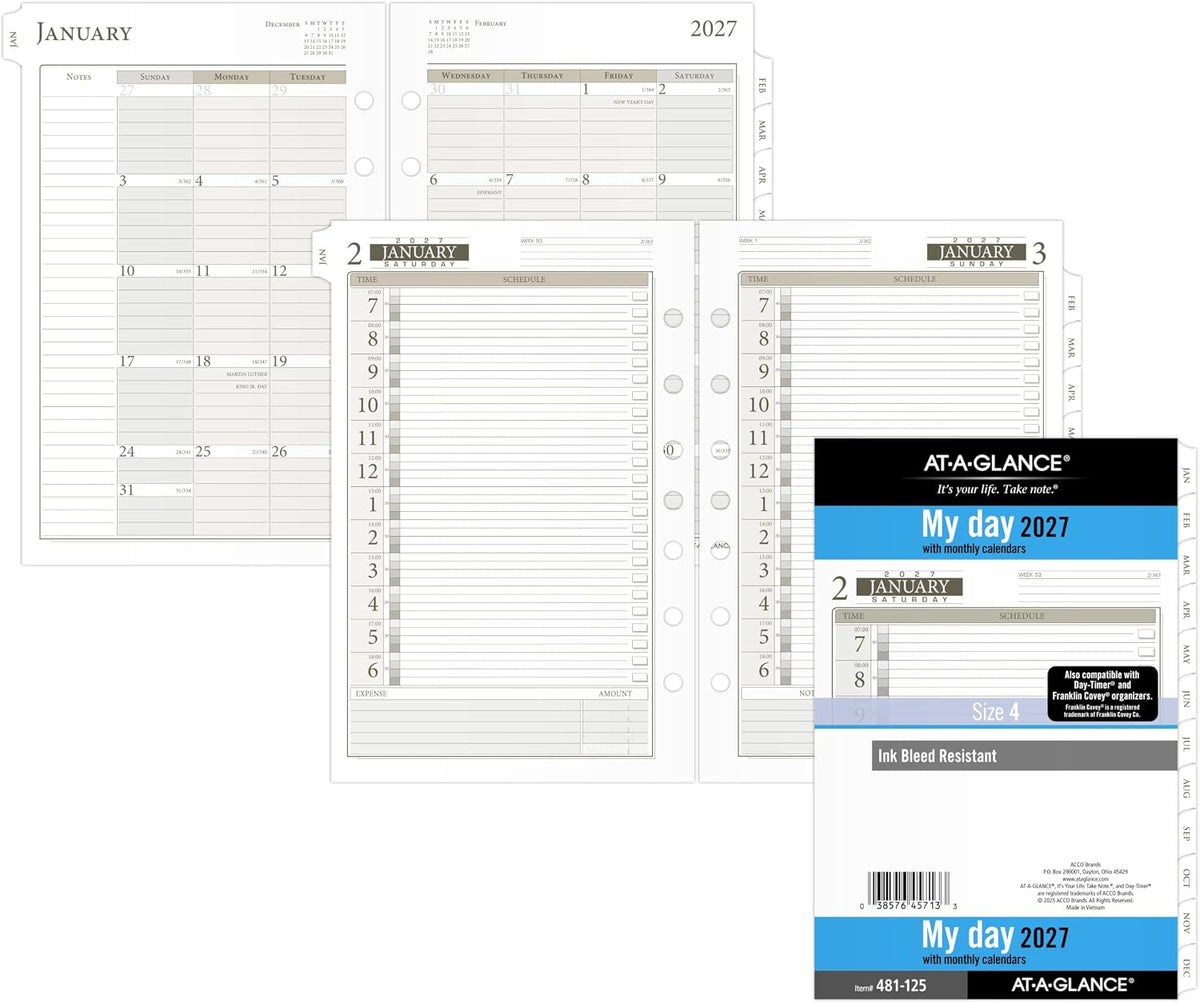 AT-A-GLANCE 2027 Planner Refill Daily, 5.5" x 8.5", Desk Size 4, On...