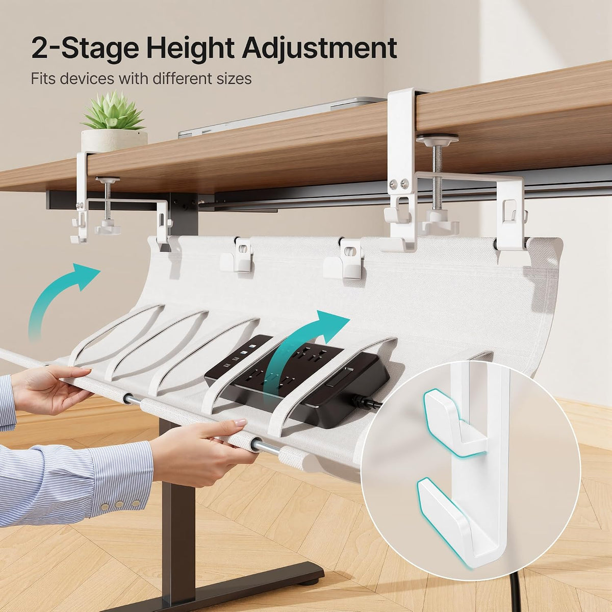 PEGZONE No Drill Under Desk Cable Management Tray, 31.5" Fabric Organizer