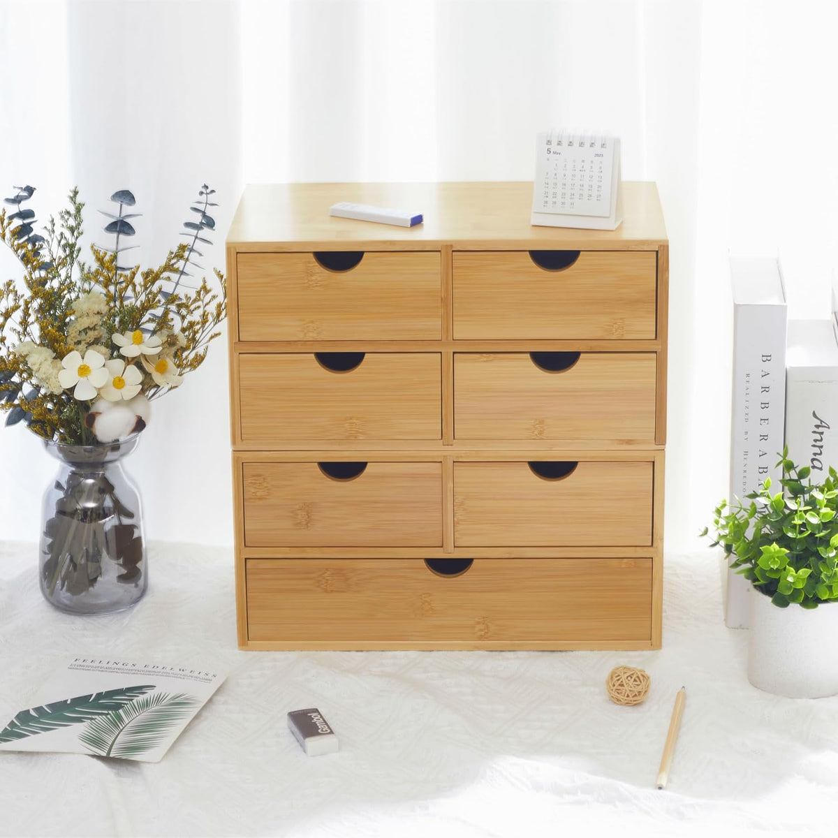 Charmewooden Bamboo Desk Organizer with 3 Drawers, Countertop Organizer with ...