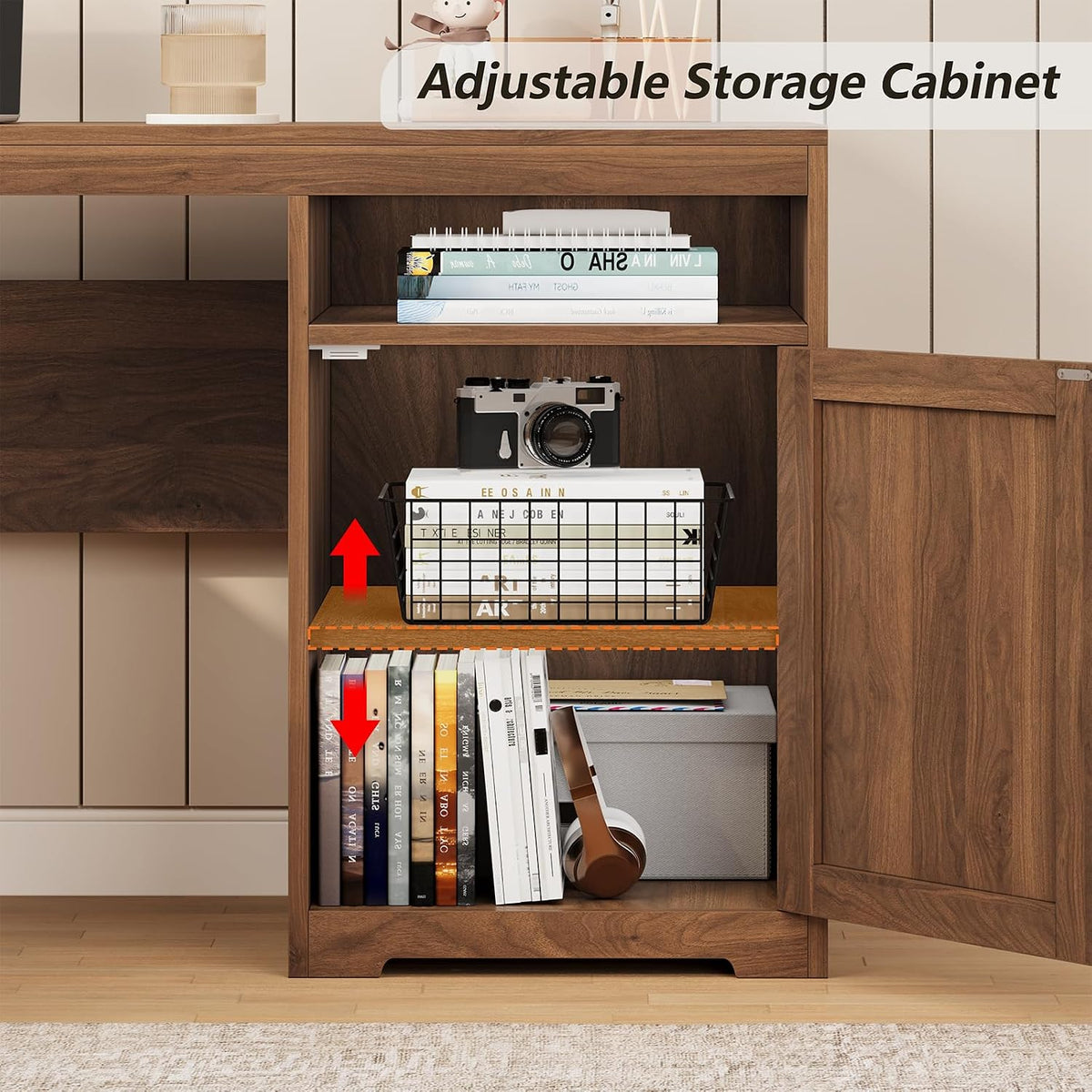 Farmhouse L Shaped Desk with Drawers & Printer Shelf for Home Office
