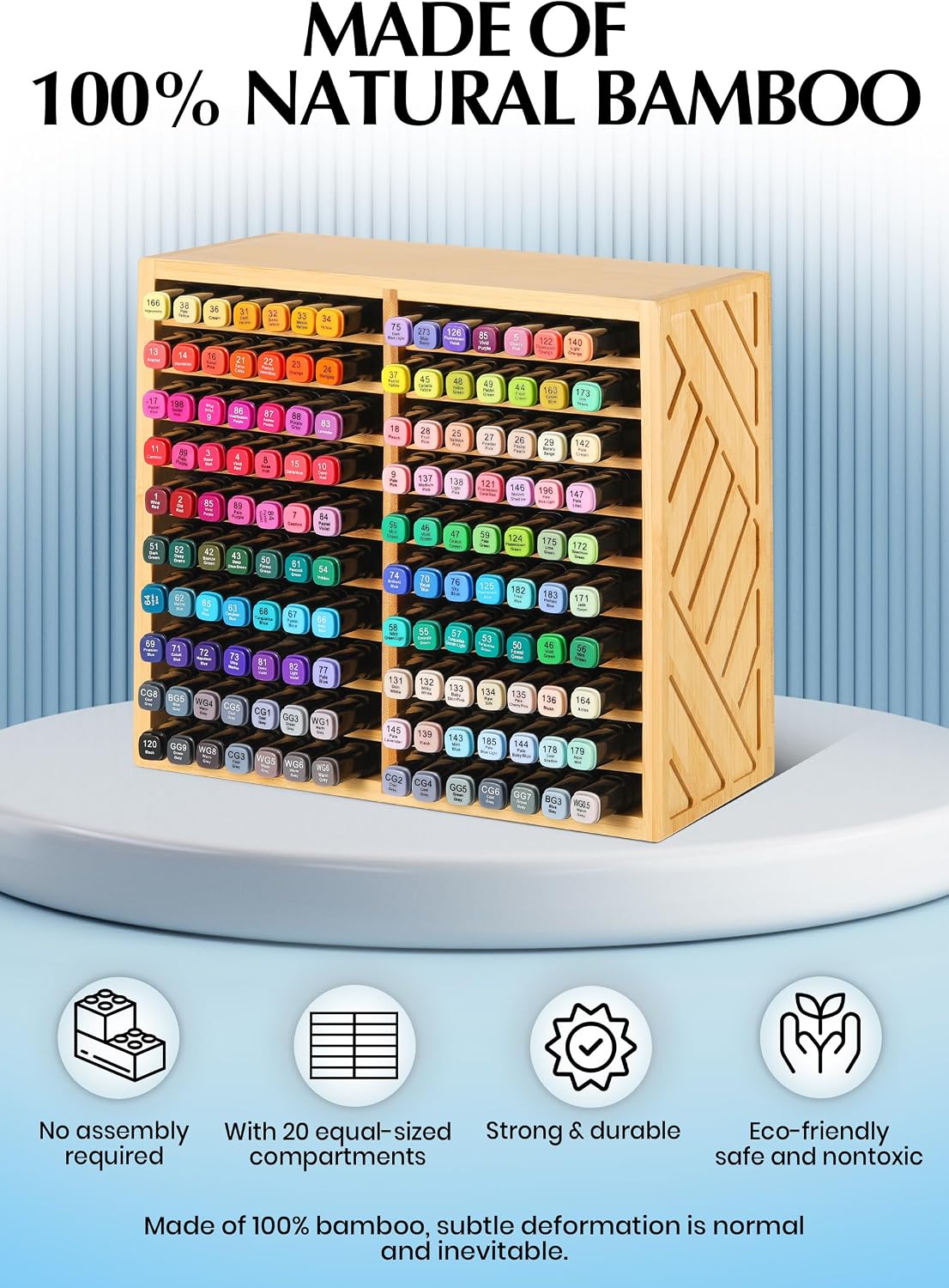 Bamboo Marker Organizer for Desk, Marker Storage Organizer for 140 Markers,Pe...