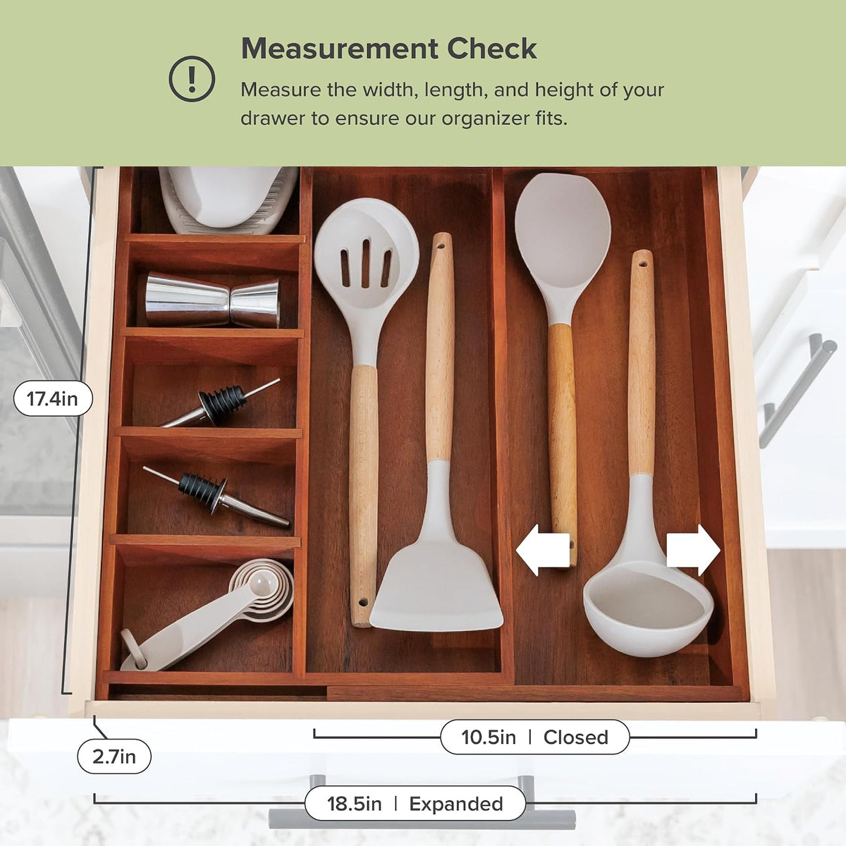 KitchenEdge Utensil & Junk Drawer Organizer, 10.5-18.5 in, Acacia