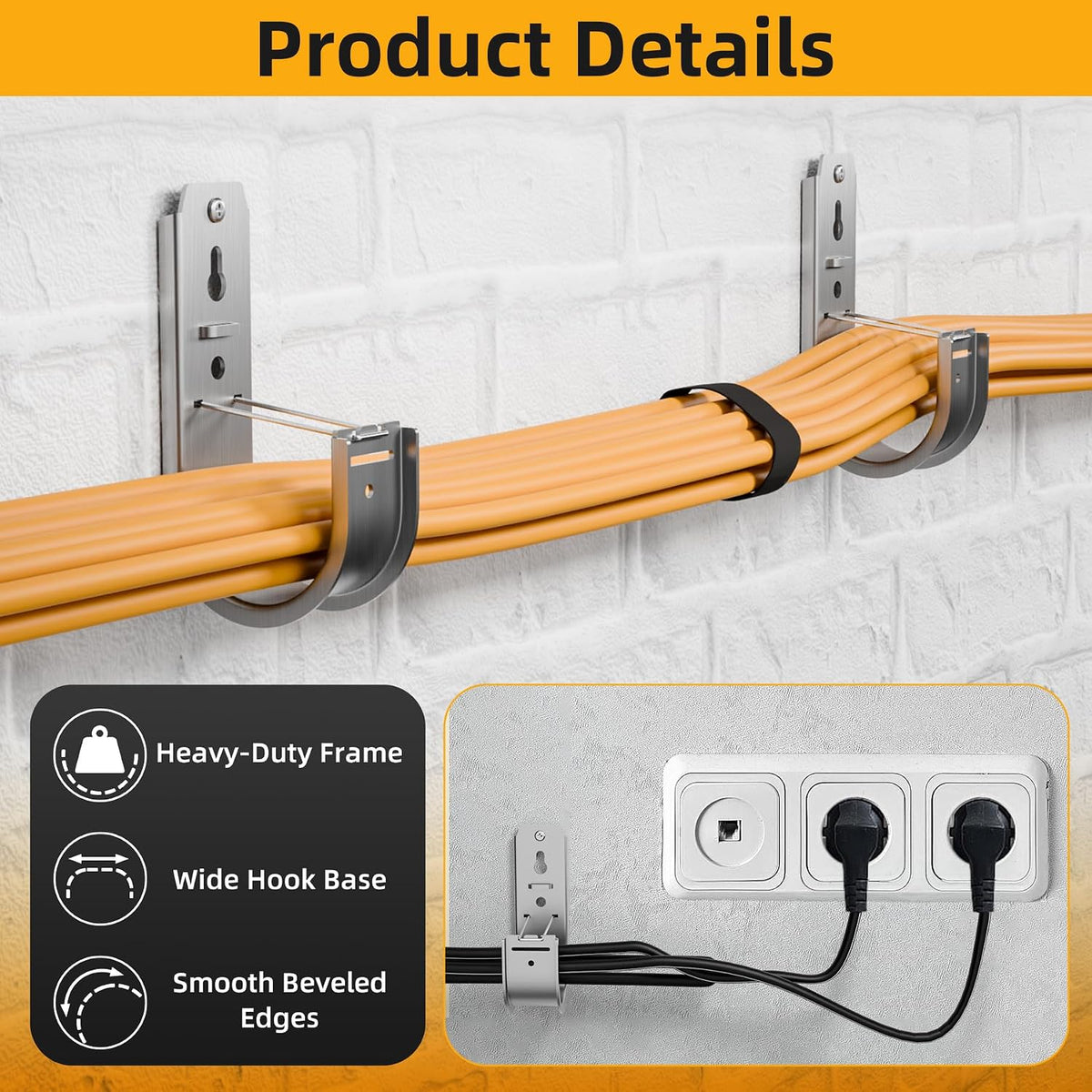 50 Pack 2 Inch J Hooks for Cable Management with Retainer Clips