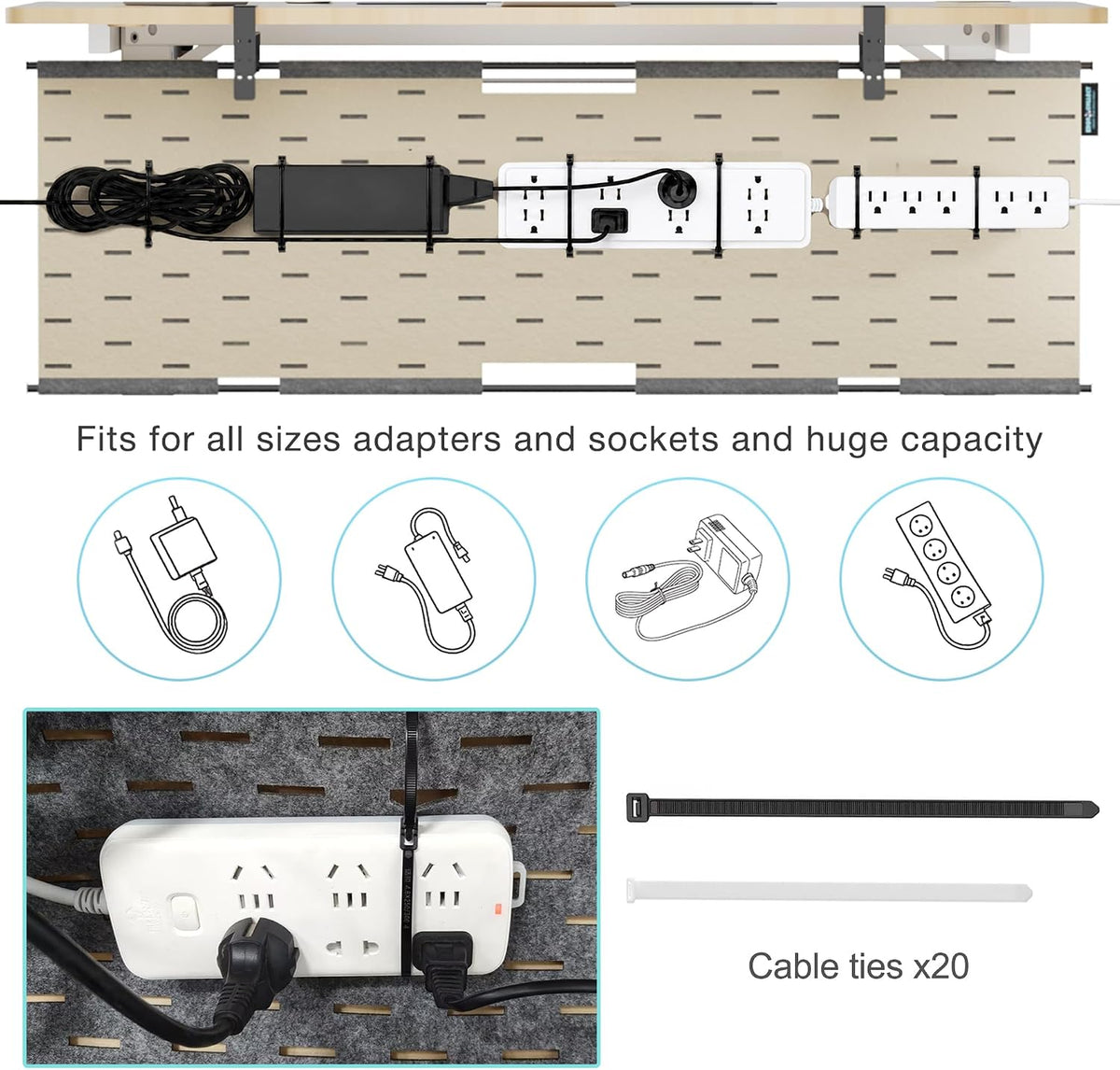 Under Desk Cable Management Tray No Drill, 30" Felt Standing Desk Cable ...