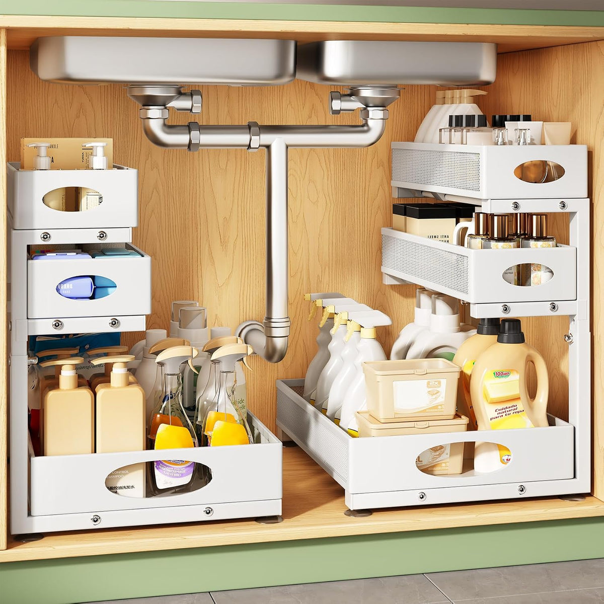 Kitstorack Under Sink Organizer 3-Tier Slide Out Drawer for Bathroom 2-Pack