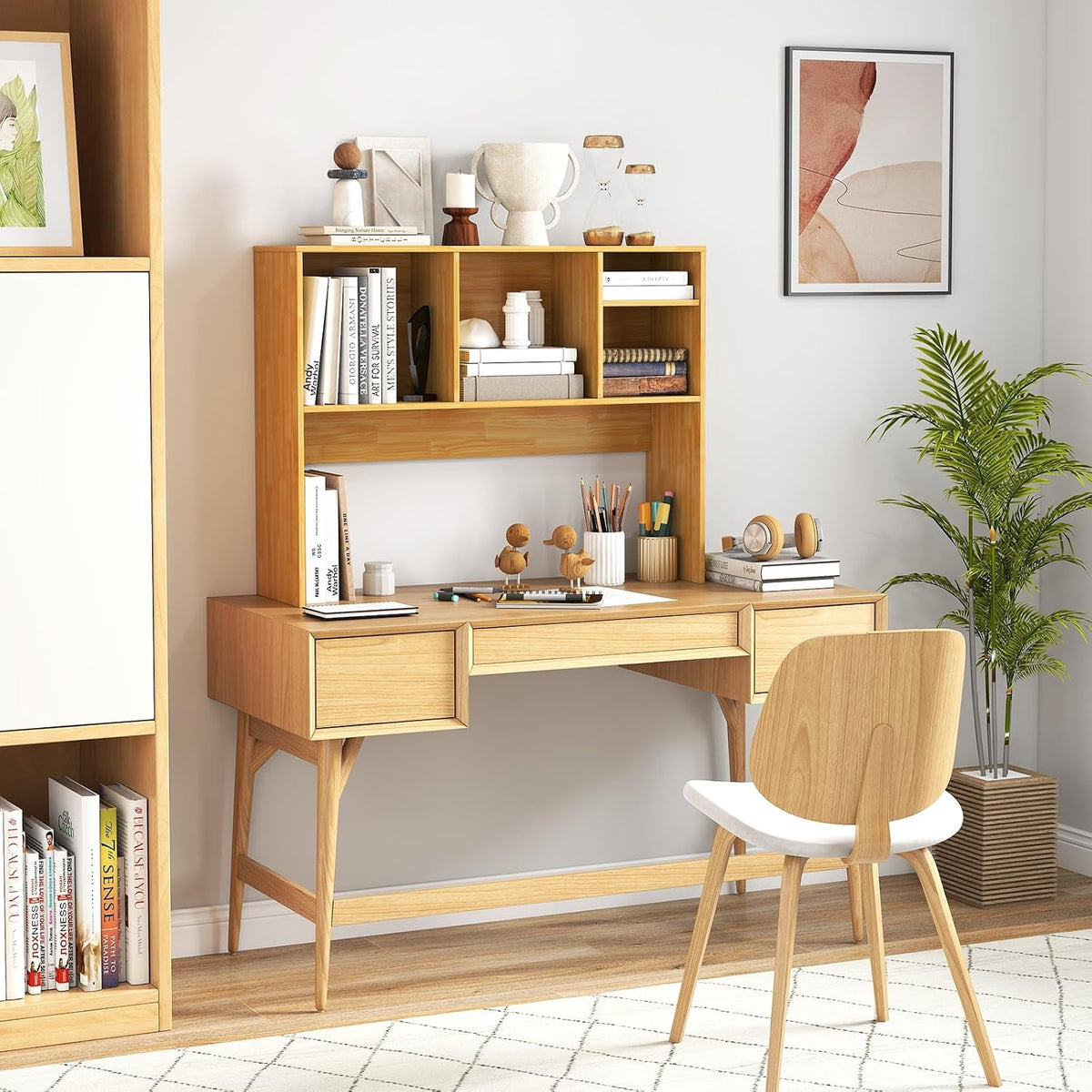 GIANTEX Desktop Bookshelf, Countertop Storage Hutch with 4 Shelves for Comput...