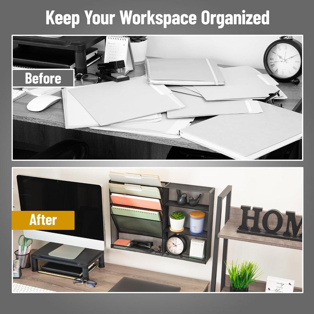 Mind Reader 4-Tier Vertical File Storage and Shelves, Desktop Organizer, Wall...