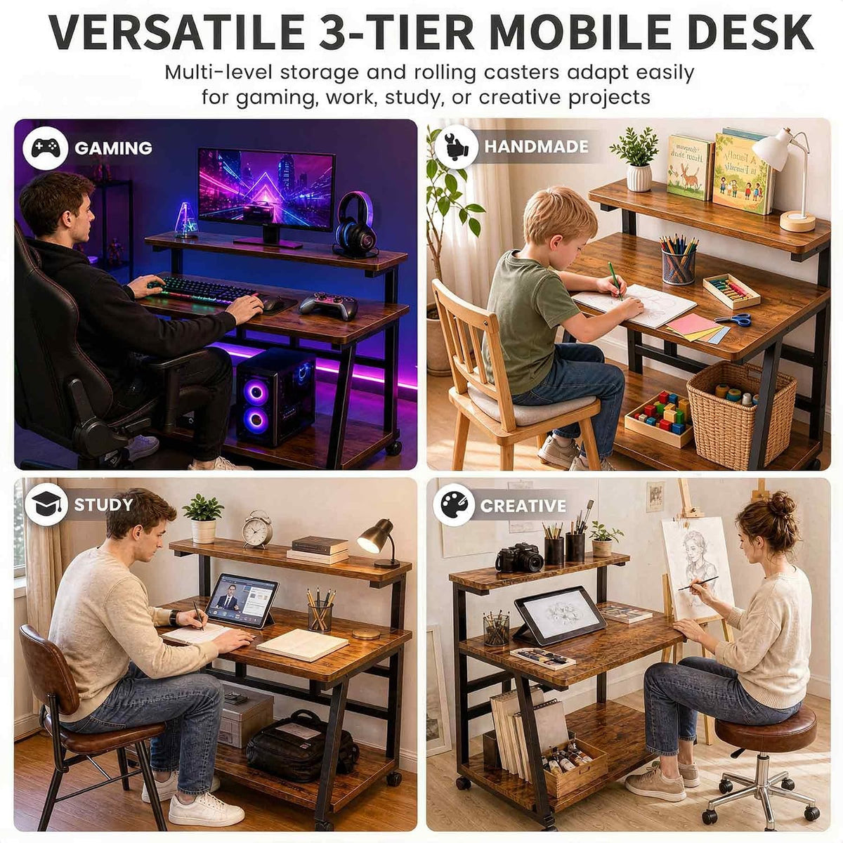 Rolling Computer Desk, 31.5 Inch Small Desks For Small Space, Portable Small ...