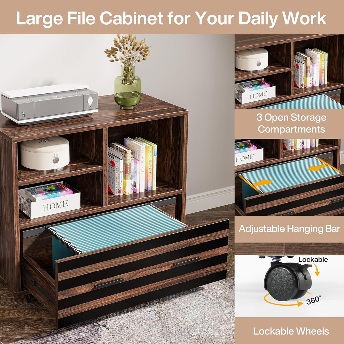 Tribesigns 62.2" L-Shaped Executive Desk with Mobile File Cabinet