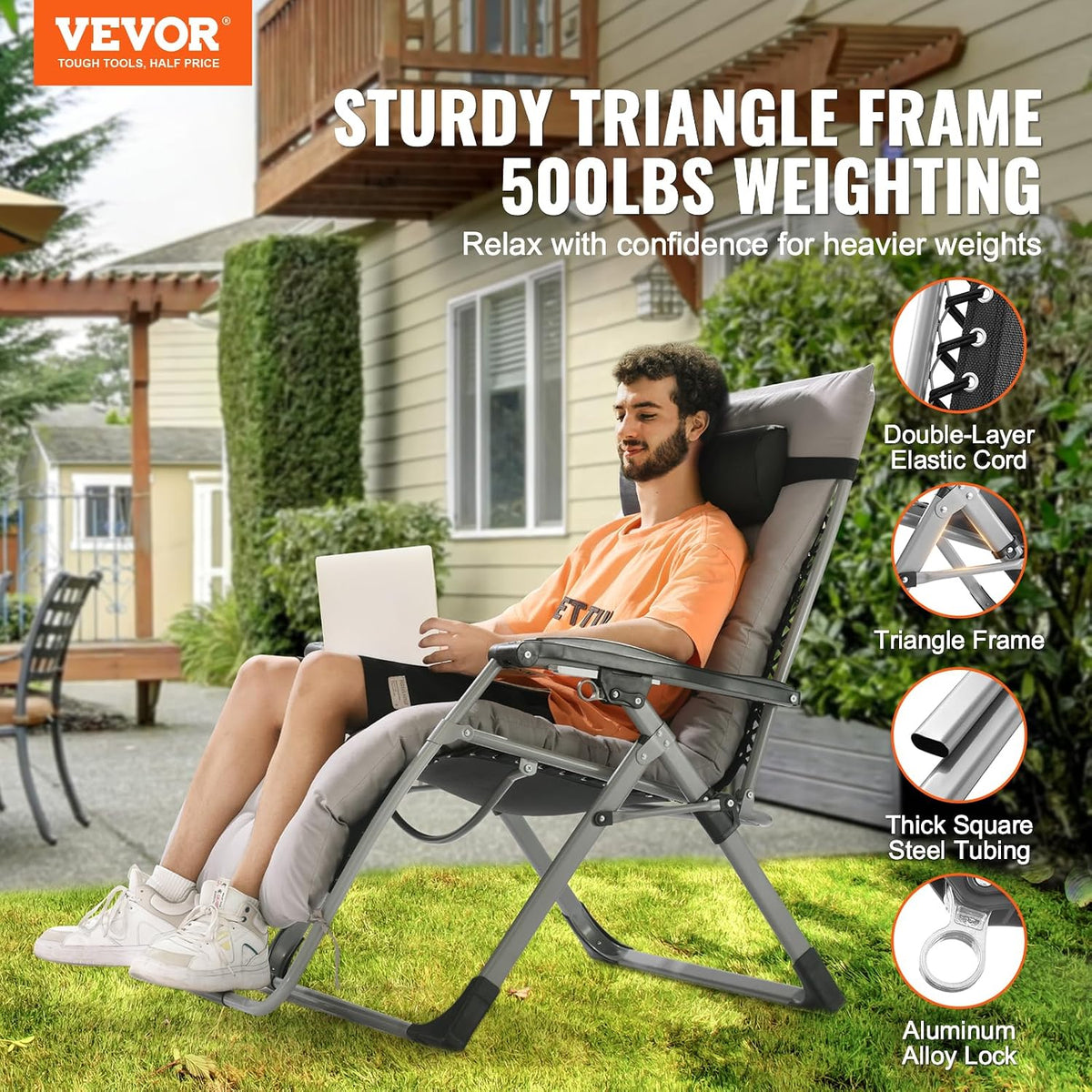 VEVOR Zero Gravity Chair, 33 inch Zero Gravity Recliner Lounge Chair for Indo...