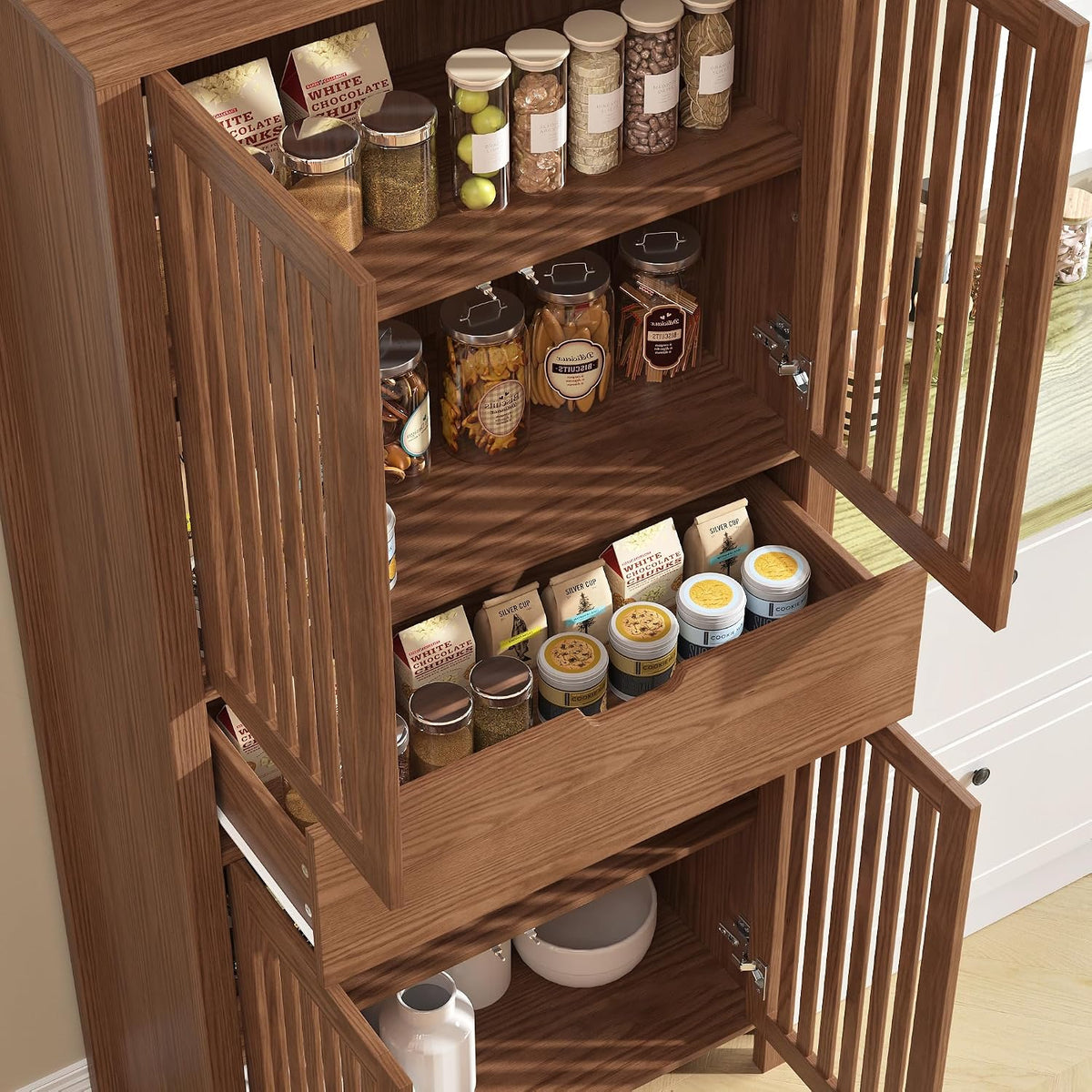 BVIUNTWO Set of 3 Rustic Brown 69" Tall Farmhouse Storage Cabinet with D...