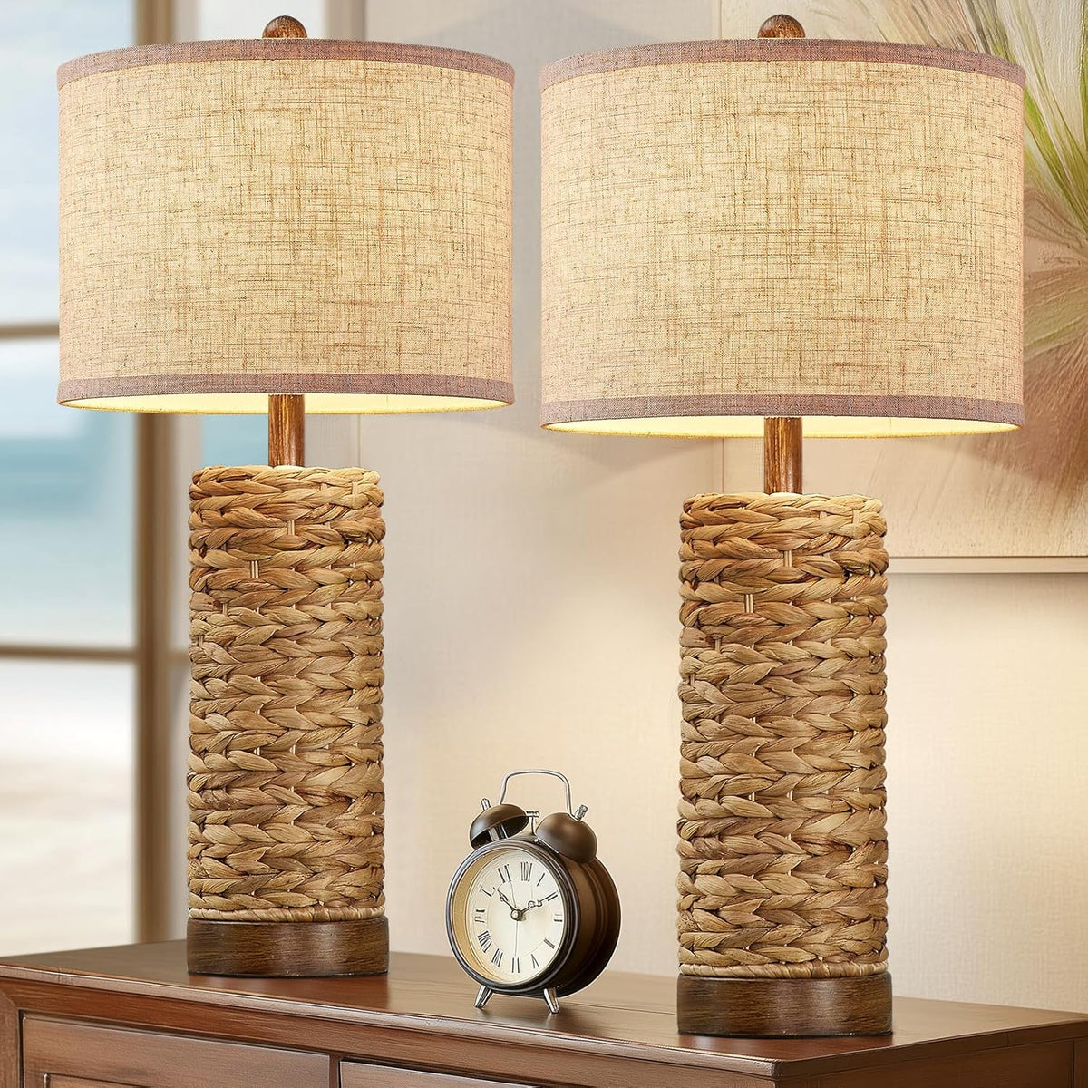 27.5'' Tall Natural Rattan Table Lamps Set of 2, Hand - Woven Wicker ...